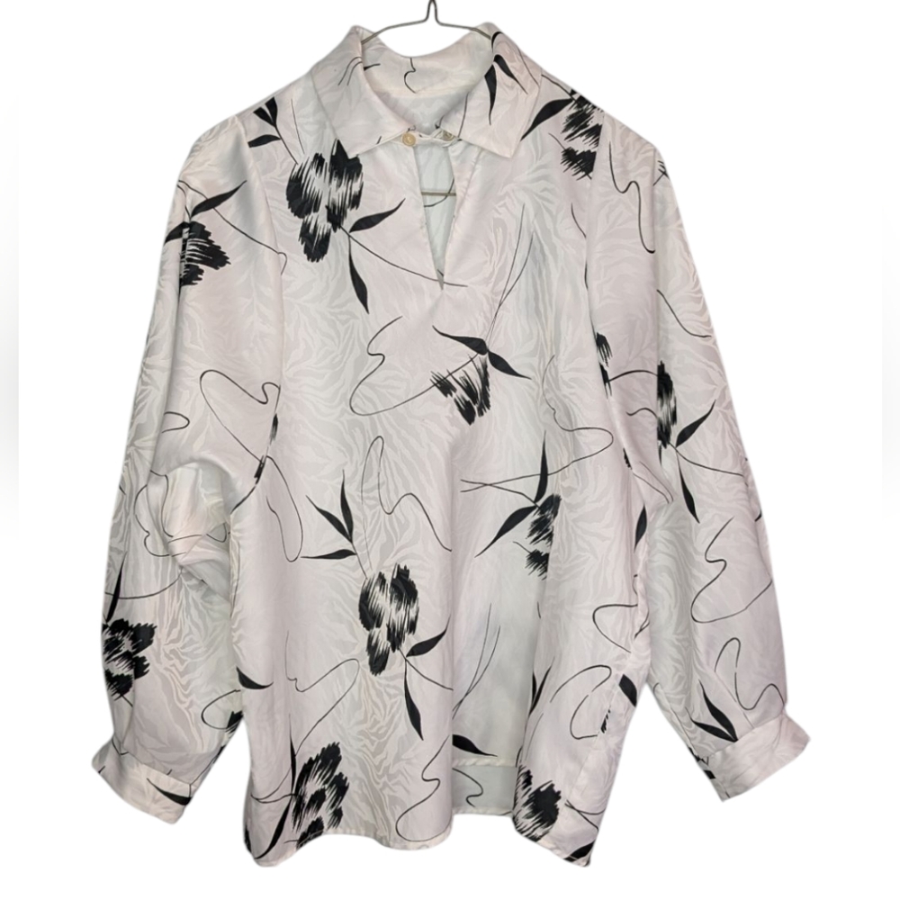 Stylish Black and White Patterned Blouse